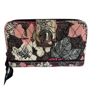 Vera Bradley Mocha Rouge Turnlock Wallet Large Organizational Clutch With Wear